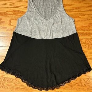 Gray and Black Women's Top with Lace Trim